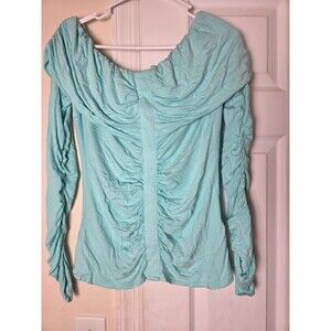 Venus Turquoise Off Shoulder Ruched Long Sleeve Top Medium Women’s Fashion